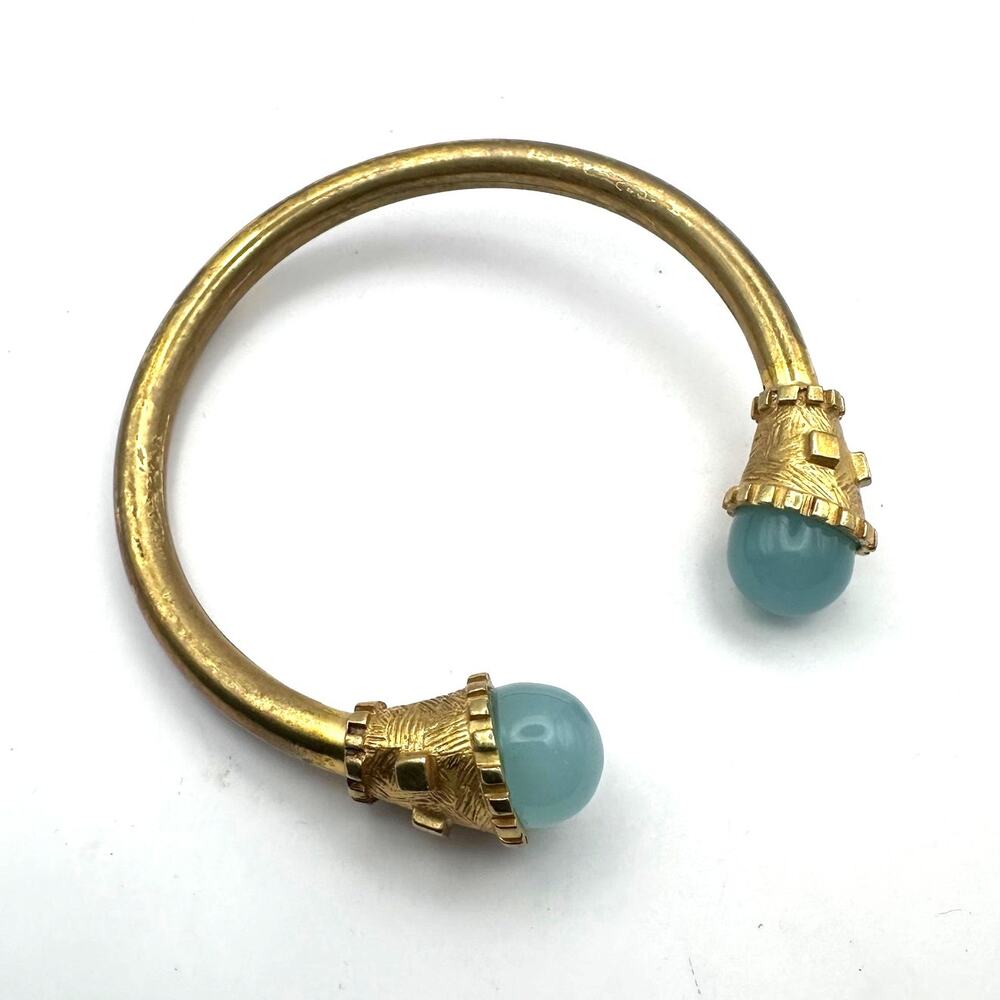 Gold plated Cabachon Open Cuff Bracelet Unique ResortwearJewelry Gold Green